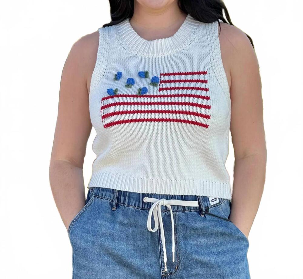 NEW SIMPLY SOUTHERN flower flag tank top in white